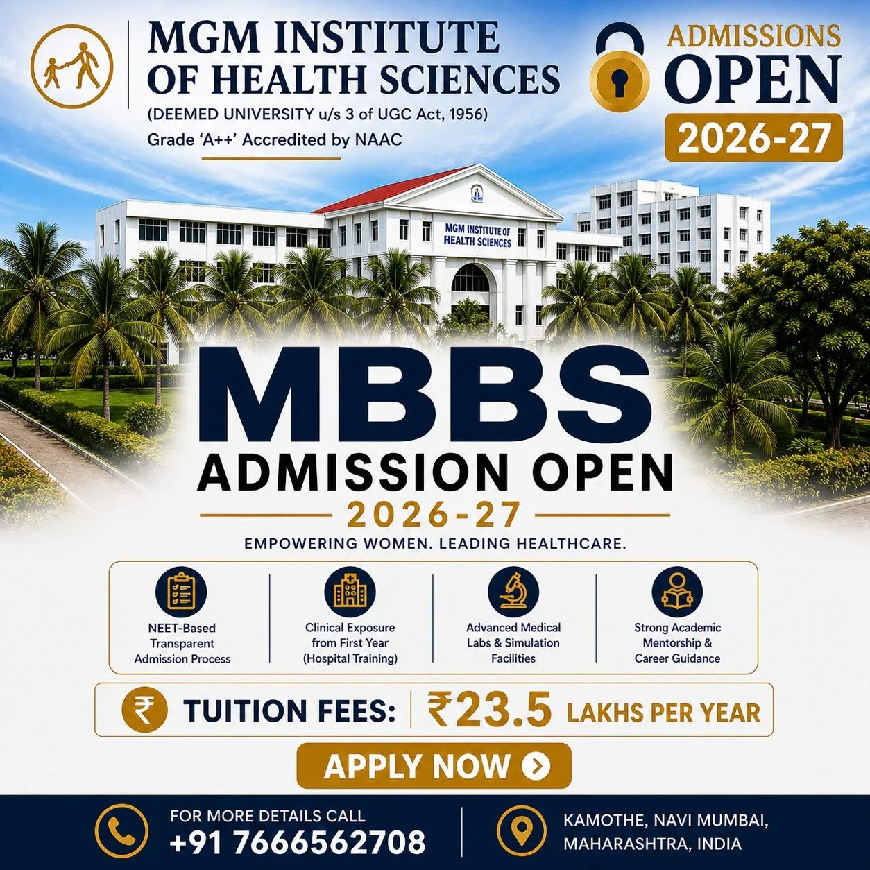 MGM Institute of Health Sciences MBBS Admission Open 2026-27